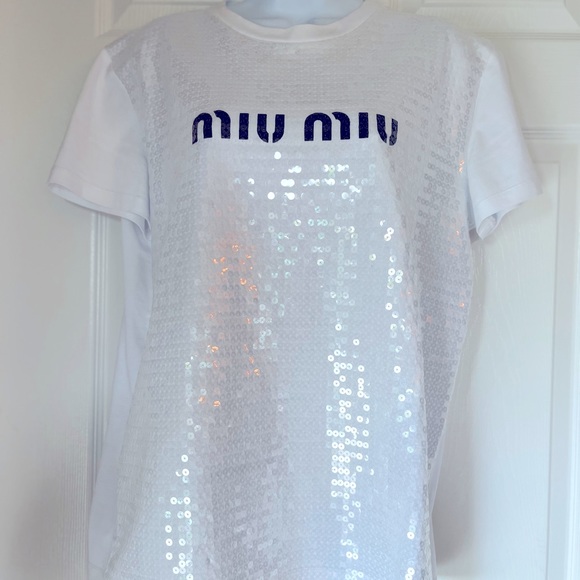 Miu Miu Tops - Miu Miu Logo Sequin T-Shirt